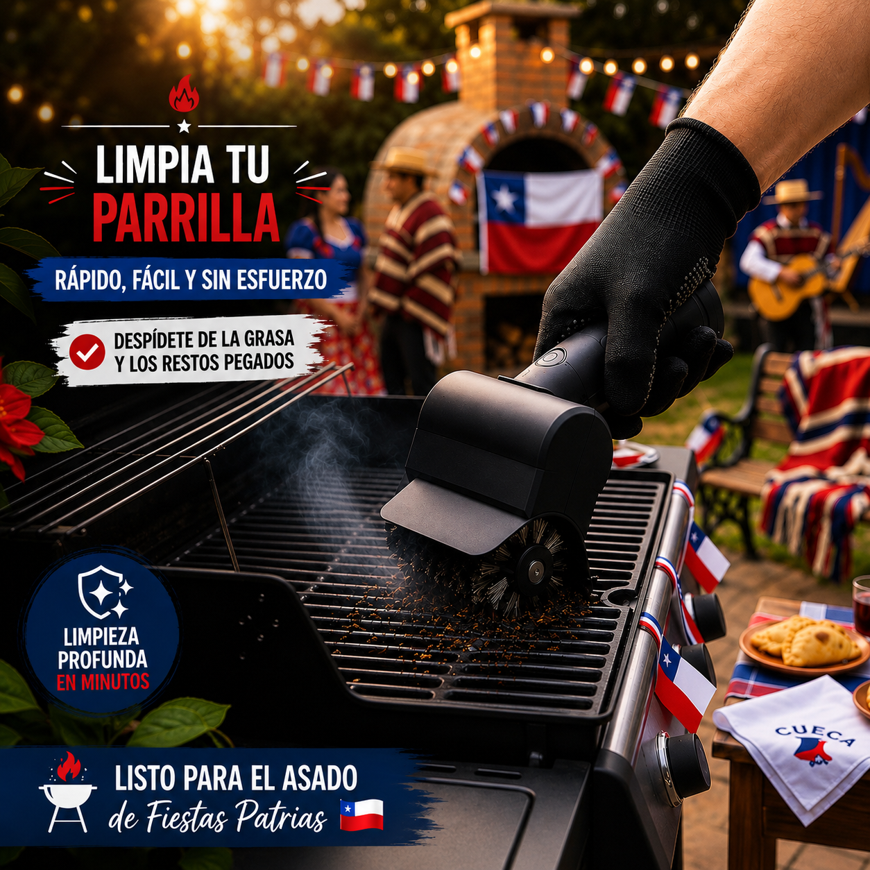 Cepillo Eléctrico Limpia Parrillas® Limpieza Potente sin Esfuerzo + 12 Pares de Guantes
