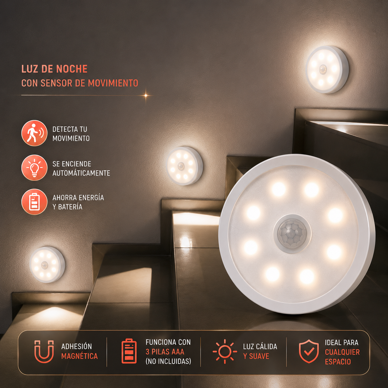 Pack 3 Luces Nocturnas LED® Ilumina tu noche sin tocar nada